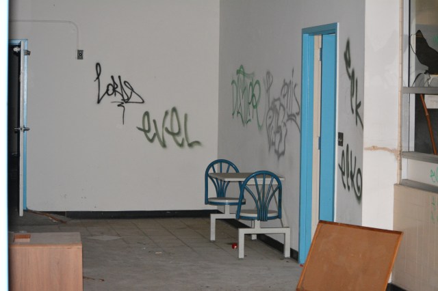 The Recreation Building at Enterprise Park, 150 W. Hornet Ave.  Came complete with kitchen and bowling alleys, but left for vandals rather than the park district.